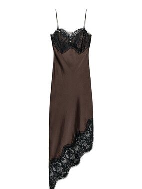 Zara Brown Slip Dress with Black Lace Trim